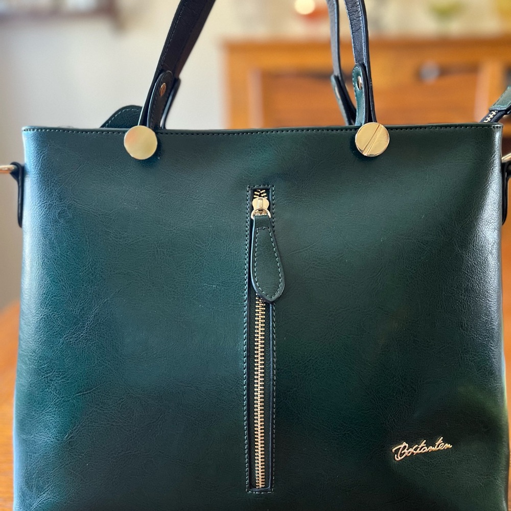 Bostanen Green Leather Tote Bag